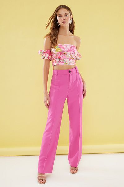 Trendyol Collection Mehrfarbiges, gewebtes Crop-Bustier mit Blumenmuster TPRSS24BS00020