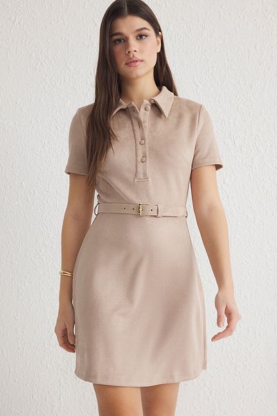Trendyol Collection Stone A-Linie Wildleder-Minikleid TWOSS25EL00137