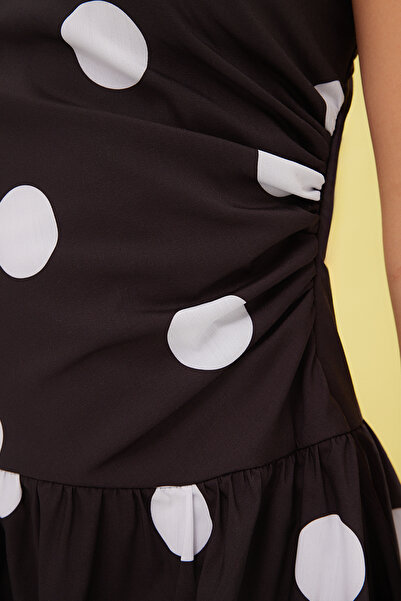 Trendyol Collection Black-White Polka Dot Poplin Woven Wedding/Wedding Stylish Evening Dress Dresstprss25El00054