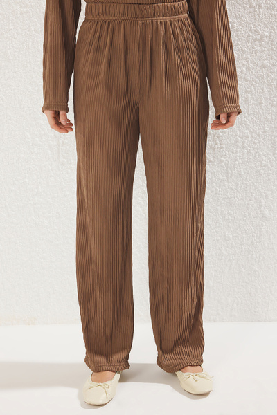 Trendyol Modest Brown Textured Knitted Bottom-Top Suit Tctss25Us00012