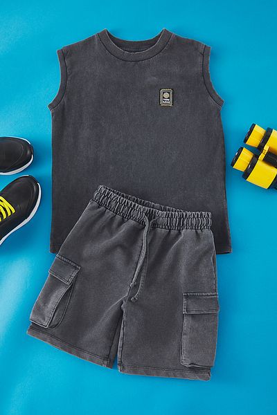 TRENDYOLKIDS Antracitový obyčejný pletený spodní oblek Tkdss25Au00026