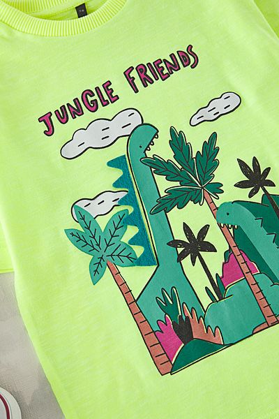 TRENDYOLKIDS Πράσινο εμπριμέ πλεκτό T-shirt TKDSS25TS00069