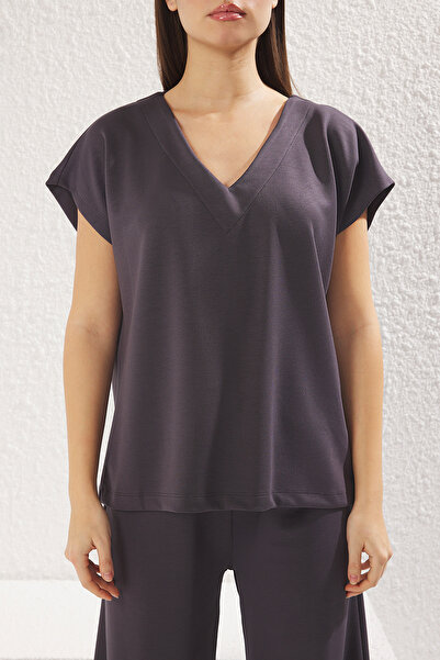 Trendyol Collection Anthracite V-Neck Oversize Knitted Set - Twoss25Au00012