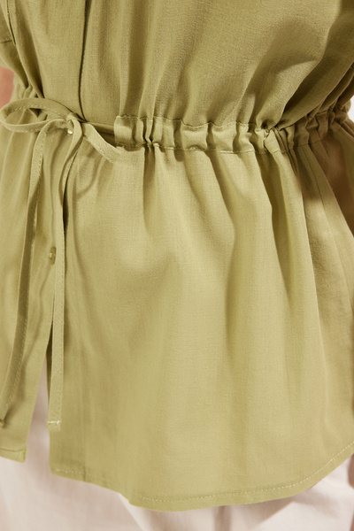 Trendyol Collection Khaki Front Tie Detail Pocket Short Sleeve Woven Shirt Twoss25Go00017