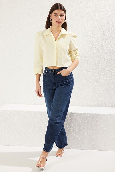 Trendyol Collection Yellow Crop Regular Regular Fit szőtt ing TWOSS23GO00117