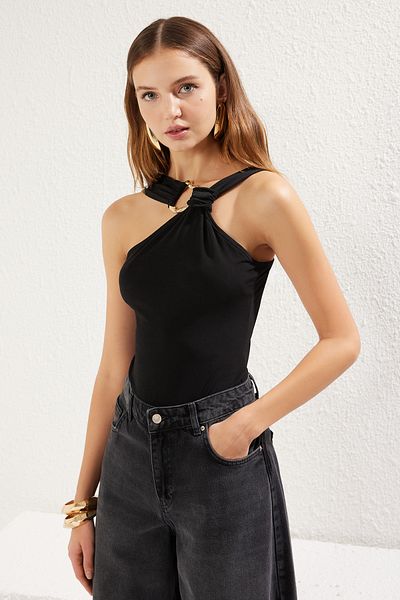 Trendyol Collection Black Accessory Detailed Snap Fastener Knitted Body Tprss25Bd00002