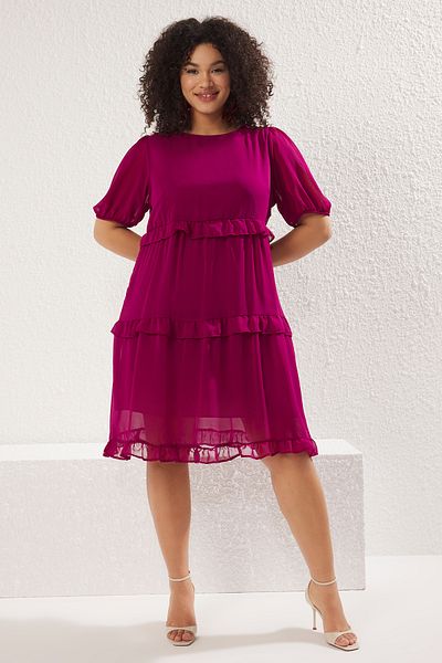 Trendyol Curve Plum Tulle Detailed Woven Dress Tbbss23Ah00056