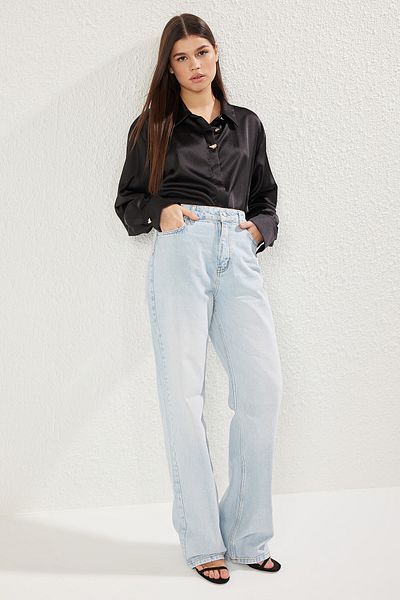 Trendyol Collection Blugi albastru deschis cu picioare late - talie joasa TWOSS24JE00032
