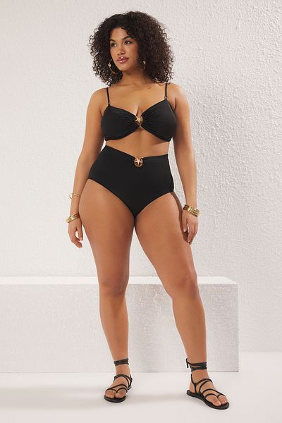 Trendyol Curve Schwarze Bikini-Unterseite in Übergröße mit hoher Taille und Zubehördetail TBBSS25CR00000