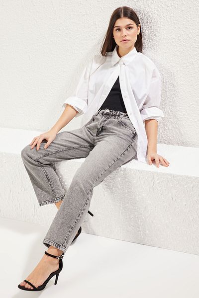 Trendyol Collection Gray Regular Waist Straight Cut Comfort Straight Jeans Twoss25Je00100