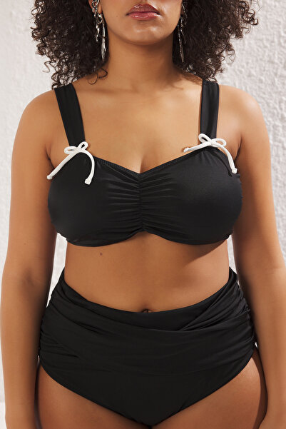 Trendyol Curve Μαύρο φιόγκο Λεπτομερές χοντρό λουράκι μεγάλου μεγέθους μπικίνι TBBSS25CT00009