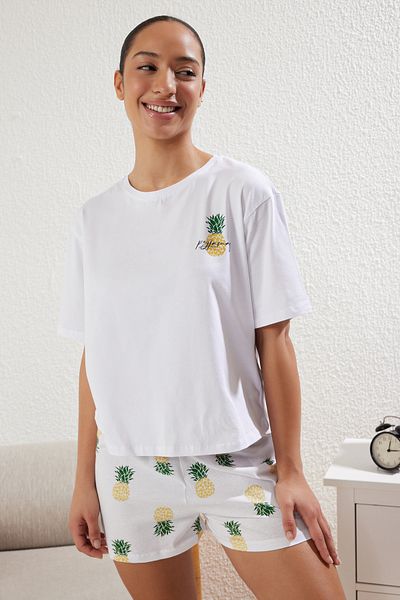 Trendyol Collection Sada pleteného pyžama White Mix Single Jersey Thmss25Pt00062