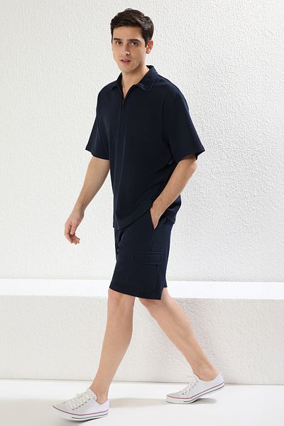 Trendyol Collection Σετ αθλητικής φόρμας Navy Blue Polo με φερμουάρ - με τσέπες φορτίου TMNSS24EM00000