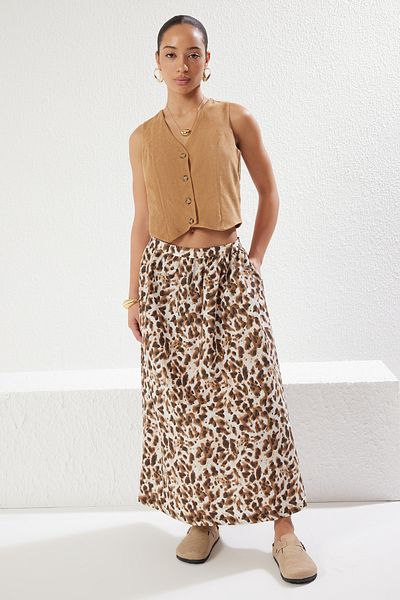 Trendyol Collection Mehrfarbiger, gewebter A-Linien-Maxirock mit Tier-Leopardenmuster TWOSS25ET00045