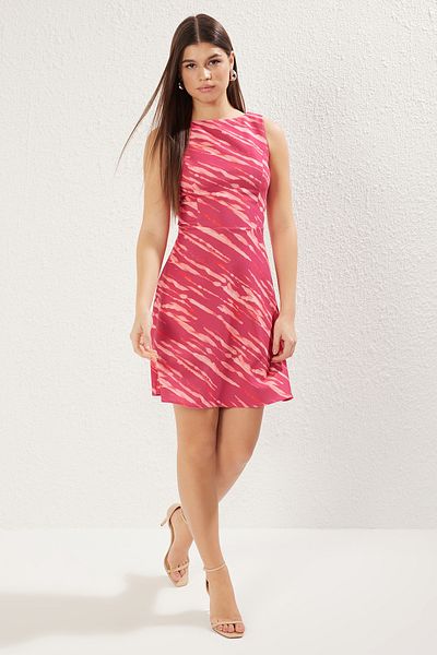 Trendyol Collection Φούξια Floral Μίνι Υφαντό Φόρεμα TWOSS19WR0042