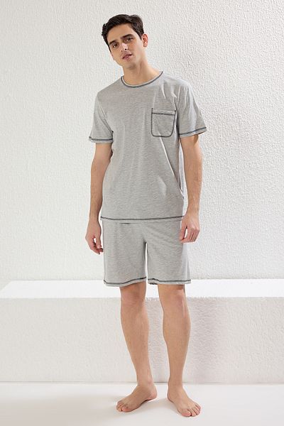 Trendyol Collection Šedé pletené kraťasy Regular Fit Pyžamo Set - Karyoka Stitch TMNSS25PT00017