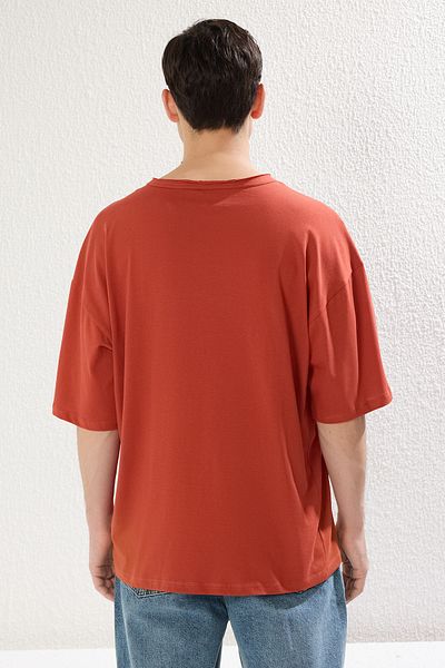 Trendyol Collection Kachel Regular/Normal Cut Kragen Detailliertes T-Shirt aus 100 % Baumwolle TMNSS25TS00008