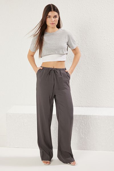 Trendyol Collection Anthracite Wide Leg Wide Leg Woven Trousers Twoss25Pl00014