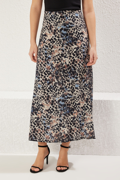 Trendyol Collection Mink Abstract Animal Pattern Midi Long Length Viscose A-Form Woven Skirt Twoss23Et00295