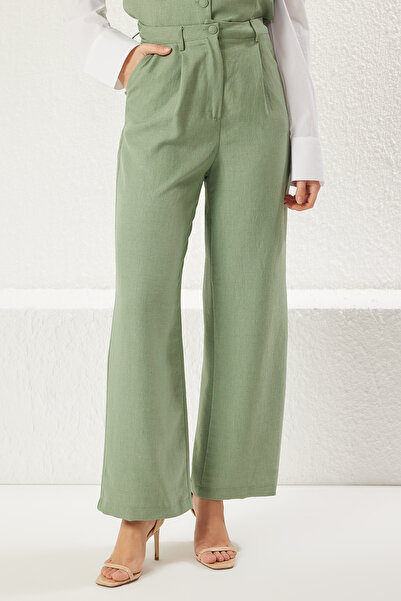 Trendyol Modest Σετ γιλέκο και παντελόνι από λινό χακί - TCTSS24US00014