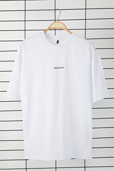 Trendyol Collection Brooklyn Printed White Oversize T-Shirt - 100% Cotton Tmnss25Ts00072