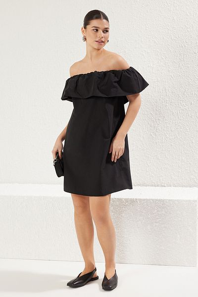 Trendyol Collection Μίνι υφαντό φόρεμα από καουτσούκ με φαρδιά κοπή ποπλίνα TWOSS25EL00182
