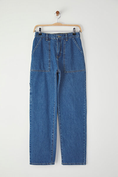 TRENDYOLKIDS Fiú magas derekú farmer farmer - középkék, 100% pamut, normál szabású TKDSS25JE00004