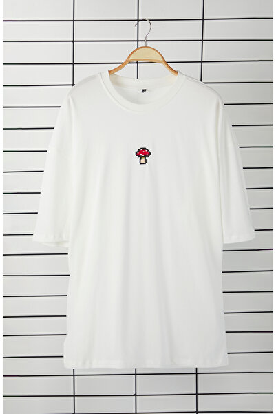 Trendyol Collection Nagy méretű Ecru Oversize/Széles szabású 100% pamut póló TMNSS25BF00006