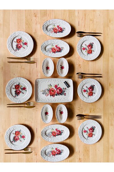 CASA DE BELLA Cabo Da Roca Embossed 15 Pieces Luxury Breakfast Set for 6