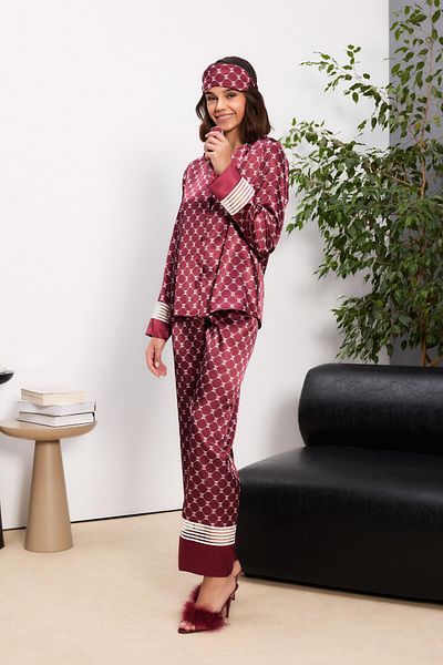 Pierre Cardin Satin Women's Pajama Set - 1320 Claret Red