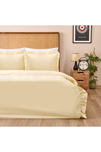 Evidea Set de lenjerie de pat dublu cu volane boho, de culoare bej