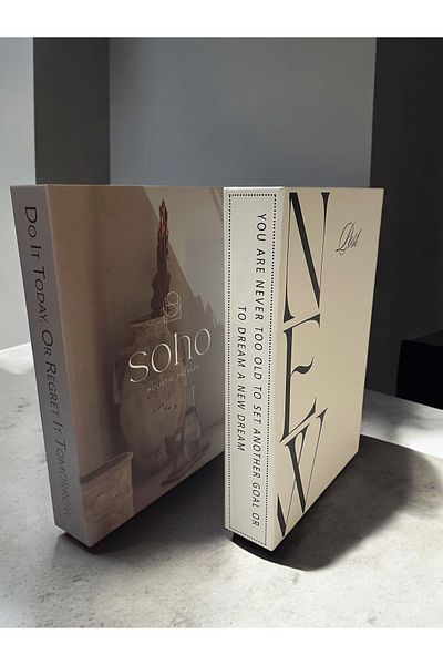 Saccura Decor Decorative Book Box Set, Set of 2 Grey & White Boxes