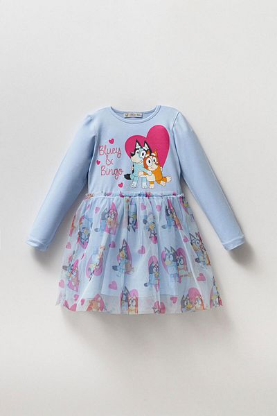 Magu Pink Bluey Patterned Cotton Lined Dress for Girls