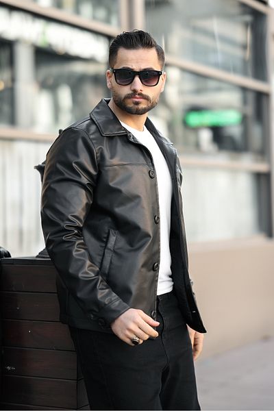 LOES MOMENT New Season Men's Buttoned Leather Jacket