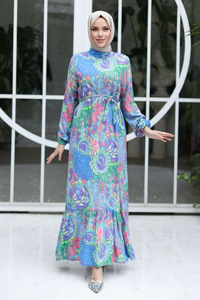 Bestenur Lilac Lacey Viscose Woven Dress 1320