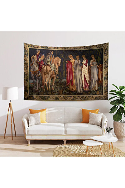 Else Dekor Ortaçağ Şovalye Kadınlar Vintage Desenli Duvar Örtüsü Duvar Halısı Tapestry