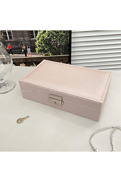 Choice علبة تخزين مجوهرات بسيطة قابلة للقفل AQ104-3 باللون البيج للنساء، صناد...