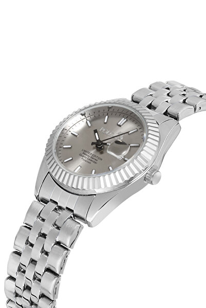 Polo Air Mercan Takvimli Kadın Kol Saati Zirkon Taşlı Yuvarlak Bileklik Kombin Gümüş Gri Renk PL-1519B8