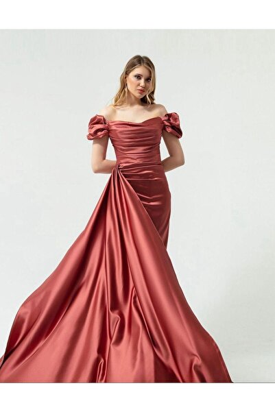 AYSHA BOUTIQUE Düşük Kol Ön Drapeli Yırtmaçlı Abiye Elbise