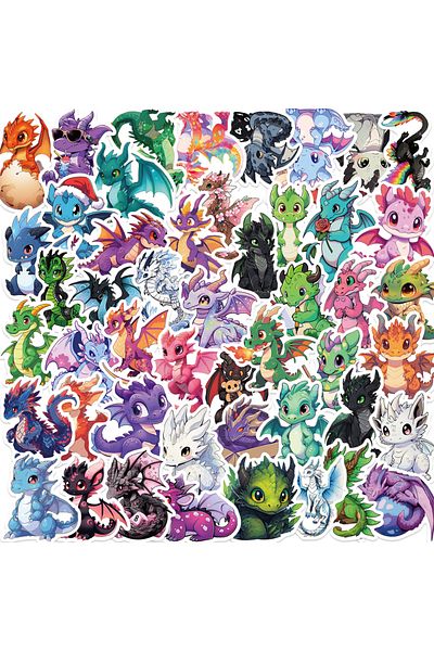 Choice 50pcs Cartoon Cute European Dragon Stickers Pack for Scrapbooking Laptop Travel Luggage Laptop Wa...
