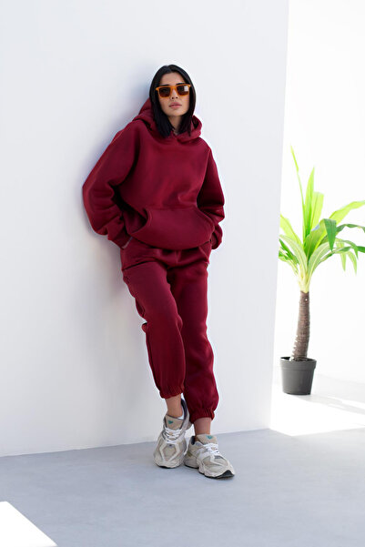 CMZ COLLECTİON Σετ φόρμας σε βυσσινί χρώμα με χοντρό ύφασμα