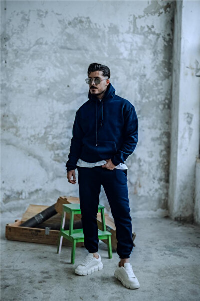 CMZ COLLECTİON Ανδρικό σετ φόρμας σε μπλε ναυτικό χρώμα, oversized