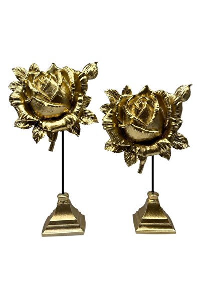 Peramari Dekoratif Polyester İkili Dik Gül Çiçek Gold Sade