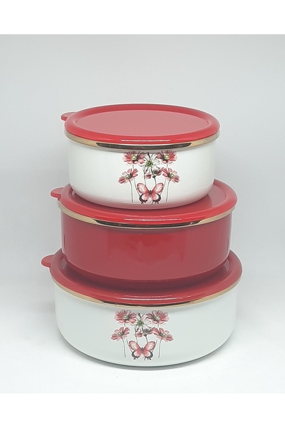 EMAYE EVİM 14 16 18 CM FLOWER EMAYE SAKLAMA SETİ