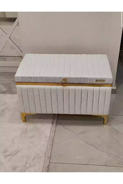 Özyer Çeyiz Tek Parça Krem Renk Altın Şeritli Modern Büyük Gelin Çeyiz Sandığı