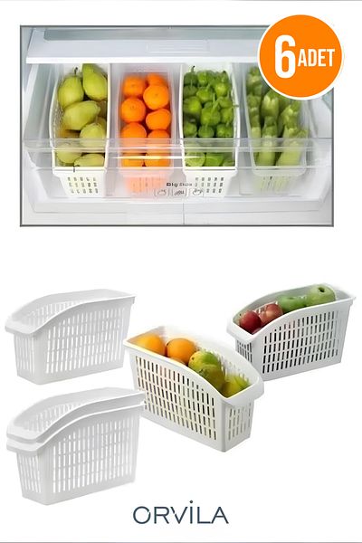Orvila 6 Pieces - Refrigerator Organizer, Organizer, Vegetable and Fruit Bowl
