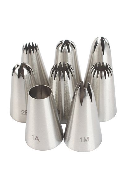 Choice 8pcs Piping Nozzles Set, Stainless Steel Icing Nozzles, Cream Cake Piping Tips For Dessert Biscui...