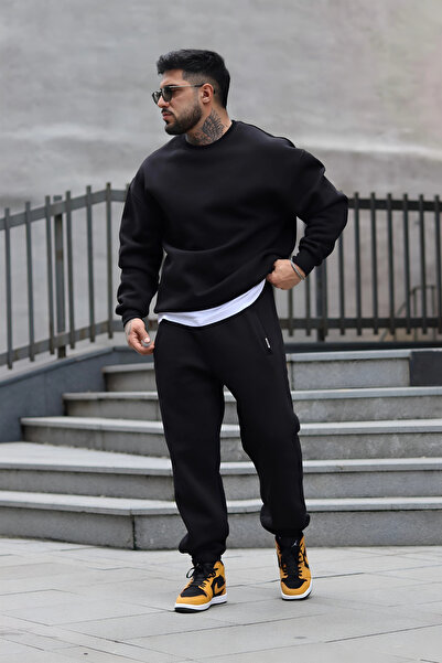 CMZ COLLECTİON بدلة رياضية سوداء ناعمة ذات 3 خيوط Bikegrip عالية الجودة