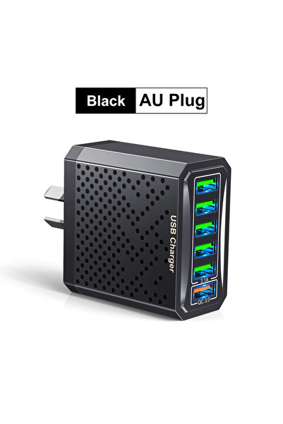 Choice شاحن سريع 6 في 1 بمقبس أسترالي أسود، شاحن متعدد المنافذ، شاحن USB سريع...