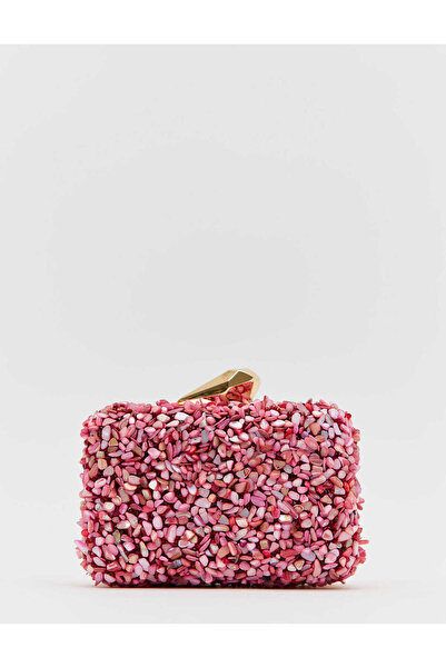 EMNORA Brightness Taşlı Clutch Çanta Pembe